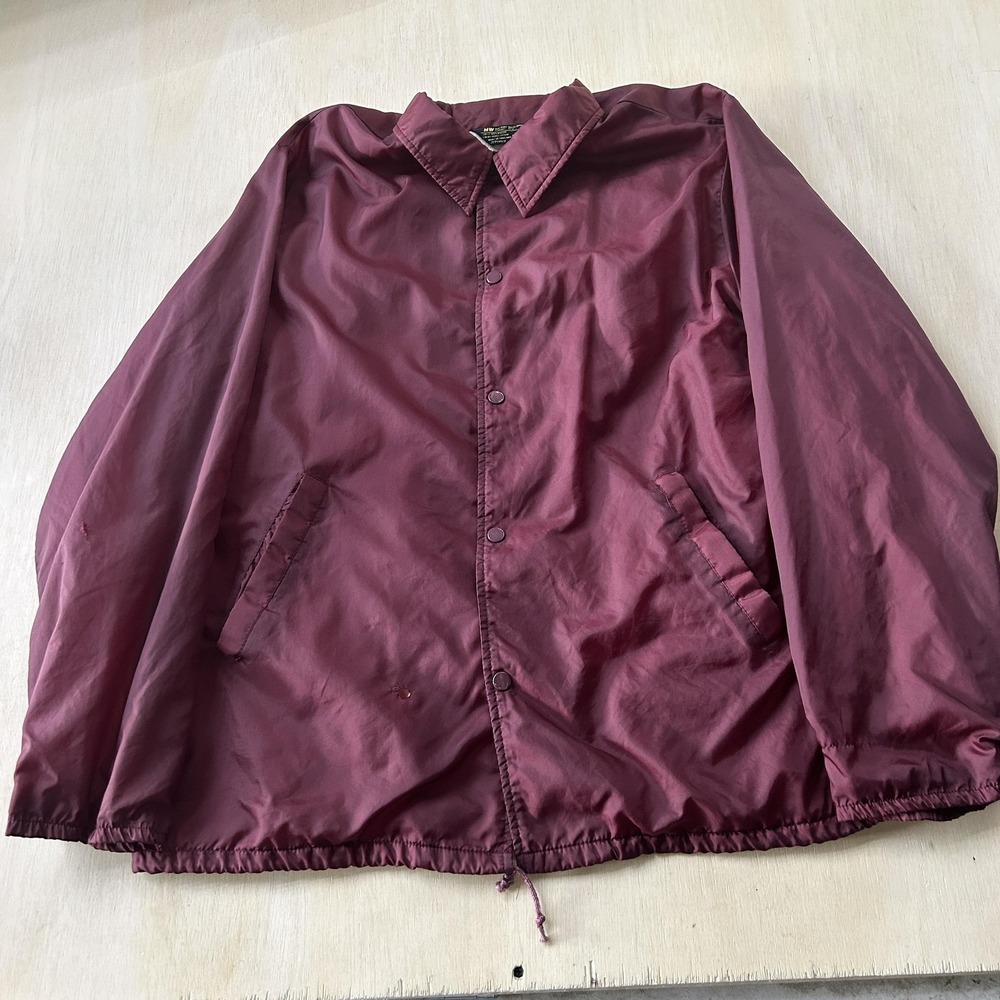 Vintage 70s 80s Sears Jacket Men XL Red Nylon Snap Front Lined Windbreaker Coach